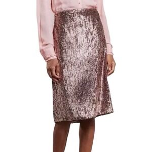 NWT J. Crew Rose Gold Sequin Knee Length Pencil Skirt Size 0